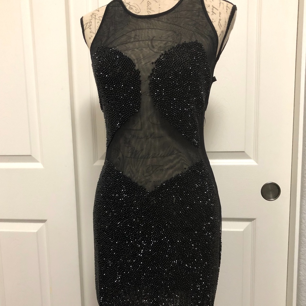 Issue New York Beaded Sheer Cocktail Dress Size M
